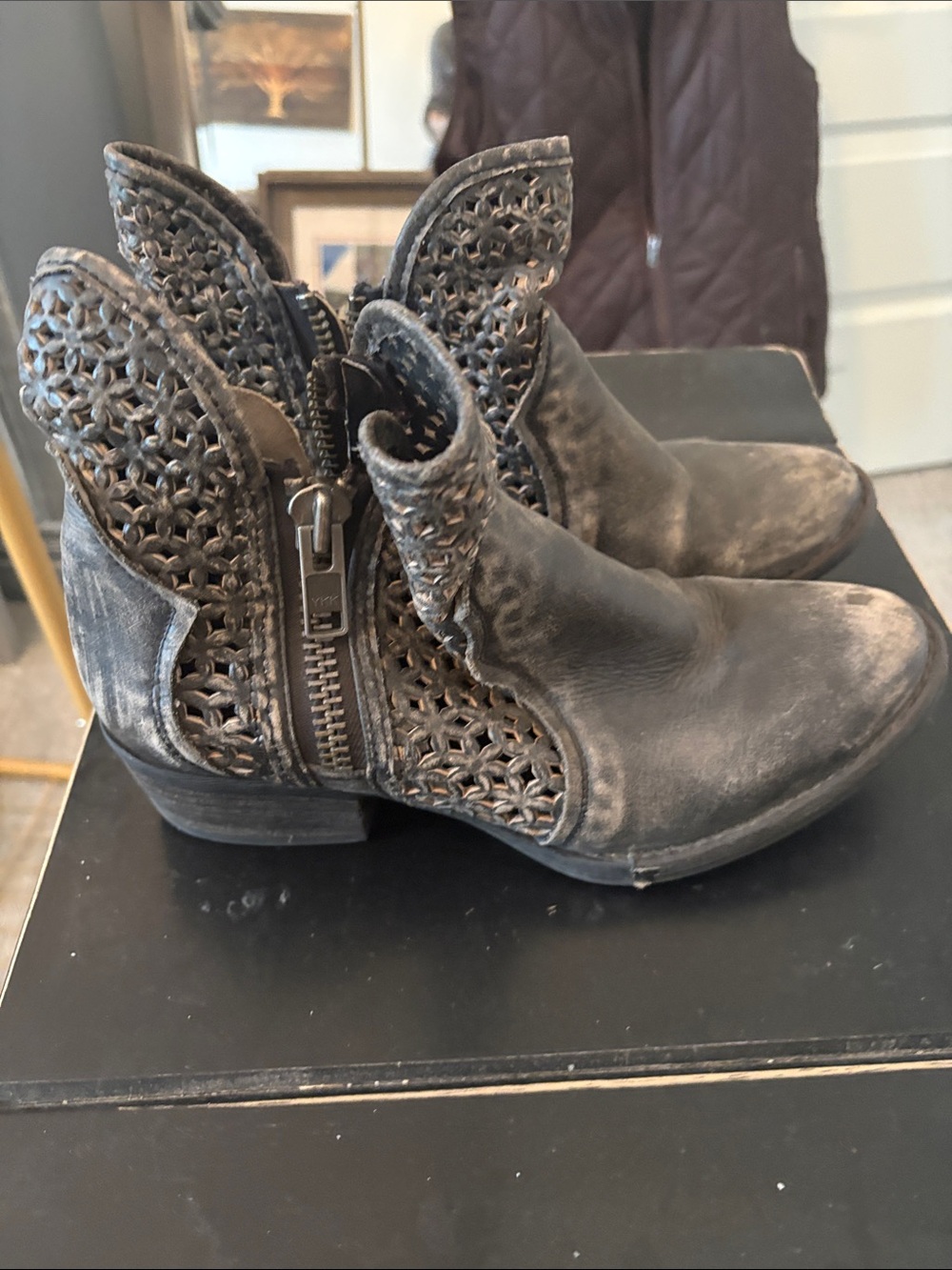 Women’s Distressed Leather Ankle Boots in Charcoal - Picture 4 of 4